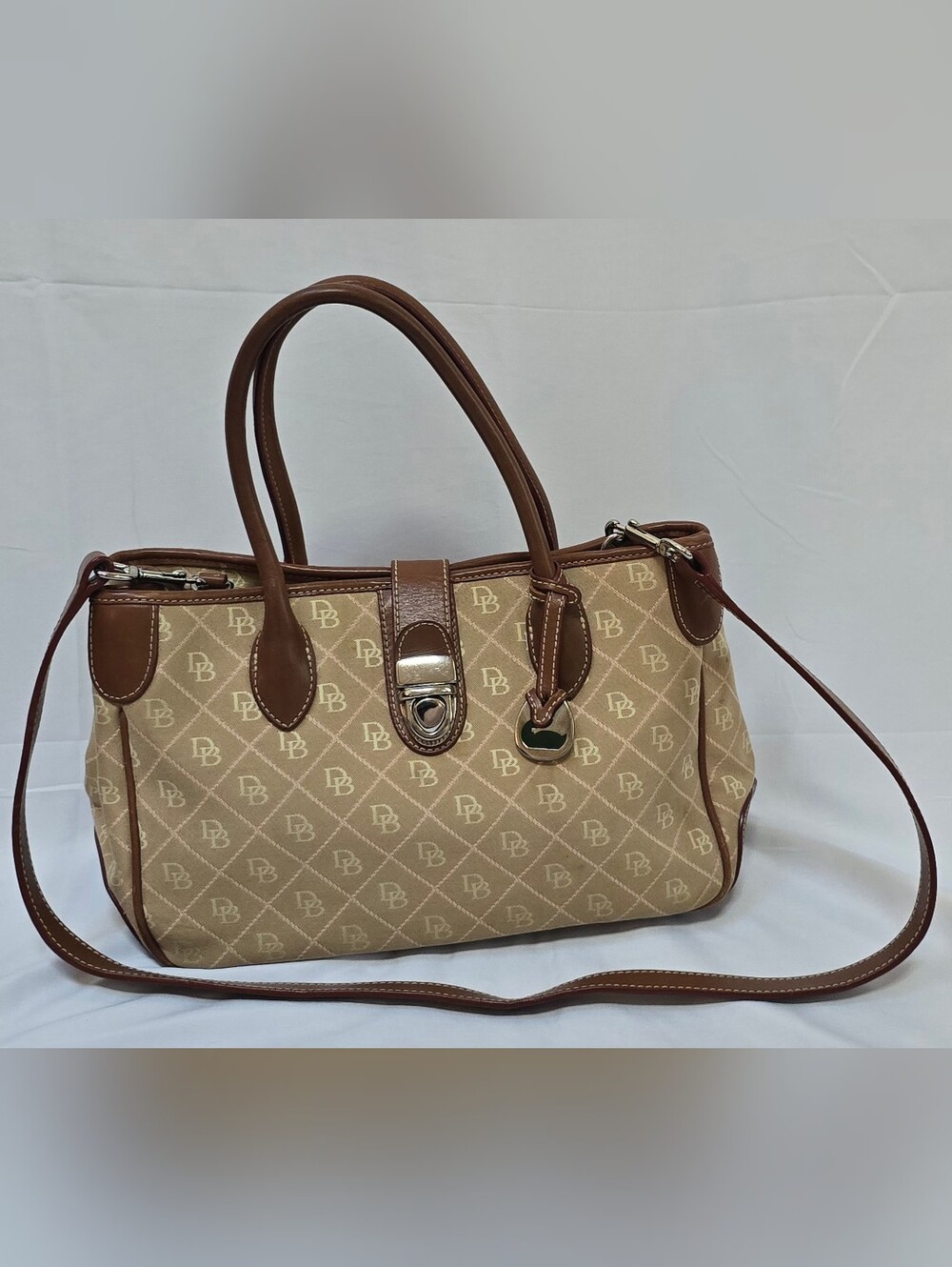 Dooney & Bourke DB Signature Monogram Canvas Leather Satchel Crossbody Bag